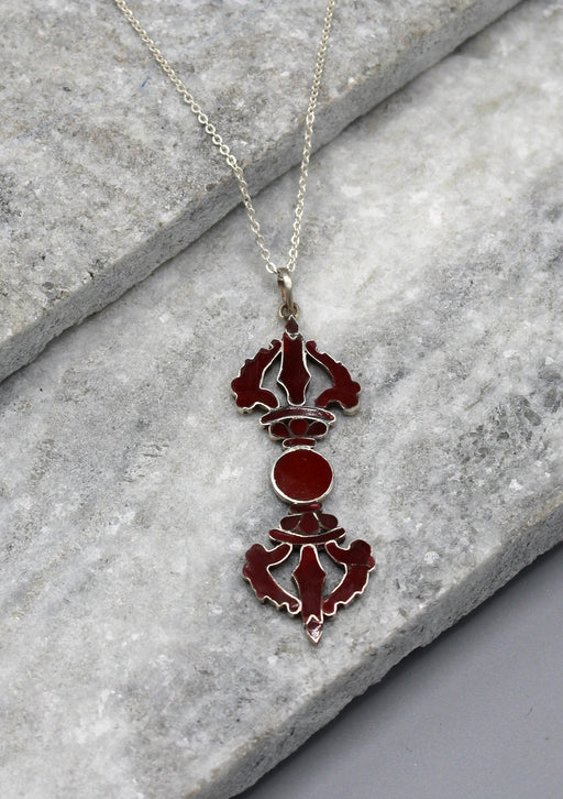 Coral Dorjee Sterling Silver Pendant - nepacrafts