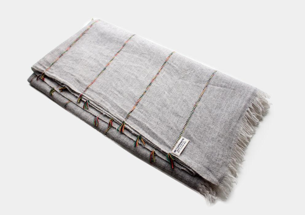 100% Plain Gray Cashmere Shawl with Multicolor Lining - nepacrafts