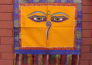 Hand Embroidered Buddha Eyes Wall Hanging Banner - nepacrafts