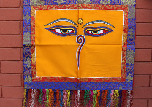 Hand Embroidered Buddha Eyes Wall Hanging Banner - nepacrafts