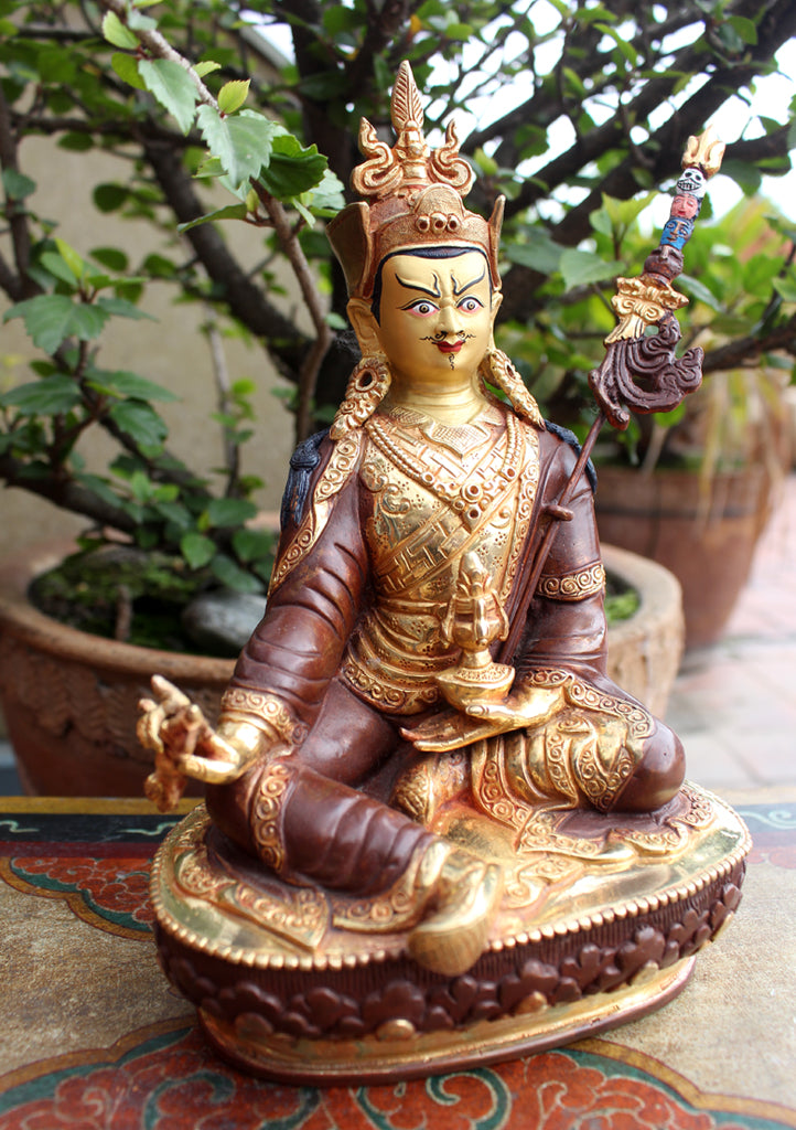 The Great Apostle Padmasambhava Statue-Gold Plated 8 Inch Copper Statue - nepacrafts