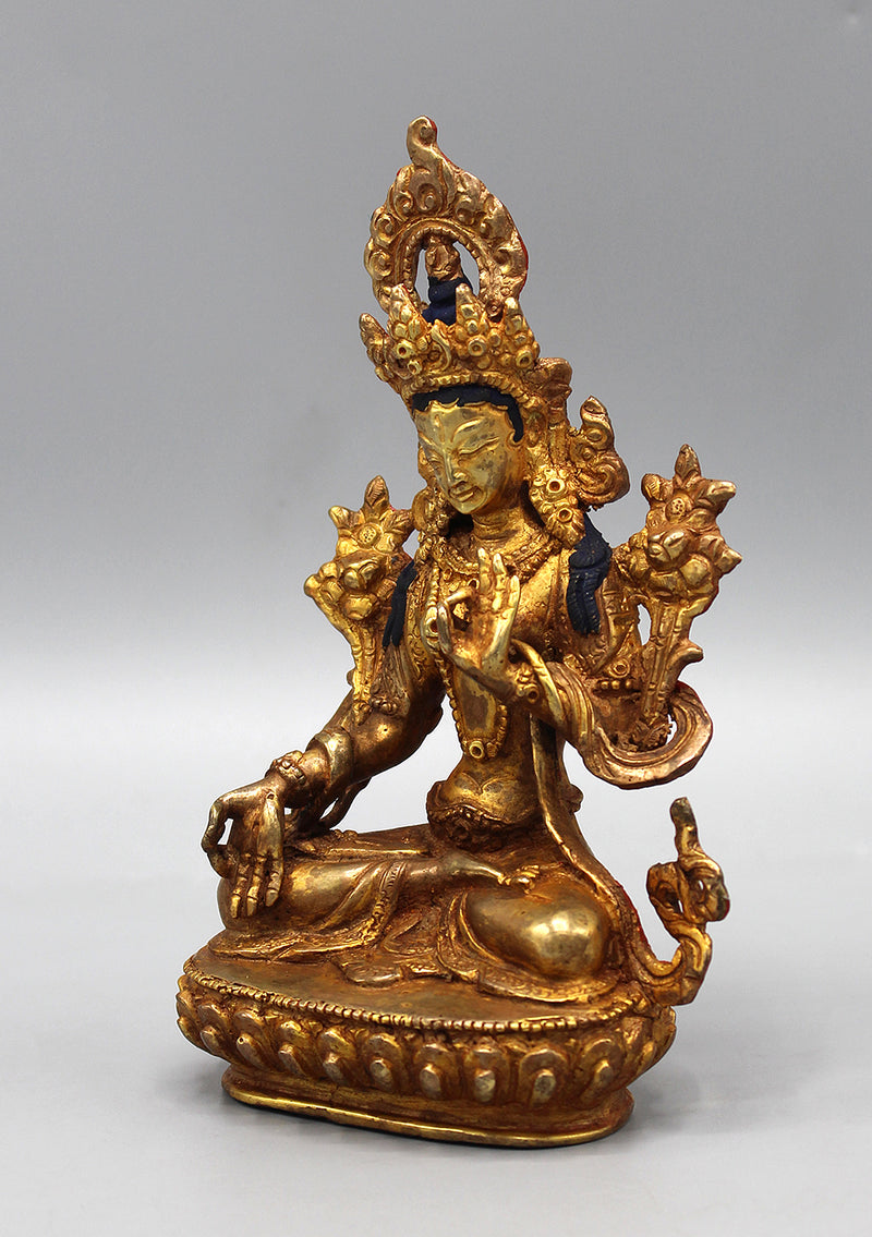 Gold Plated Eternal White Tara Statue 6 Inch