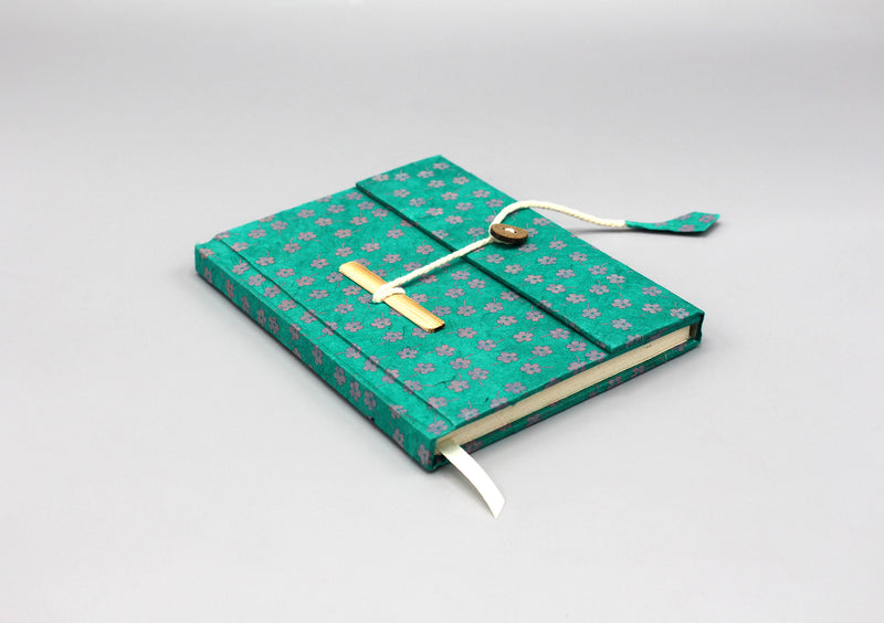 Green Floral Printed Lokta Paper Journal Book - nepacrafts