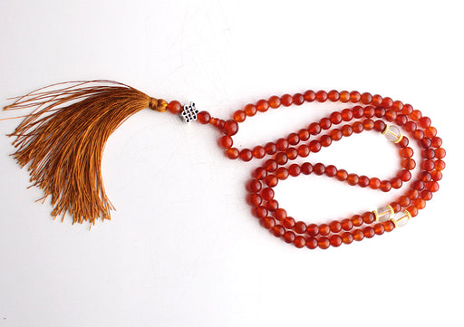 Glossy Carnelian Gemstone Beads Prayer Mala with Clear Crystal Spacer - nepacrafts