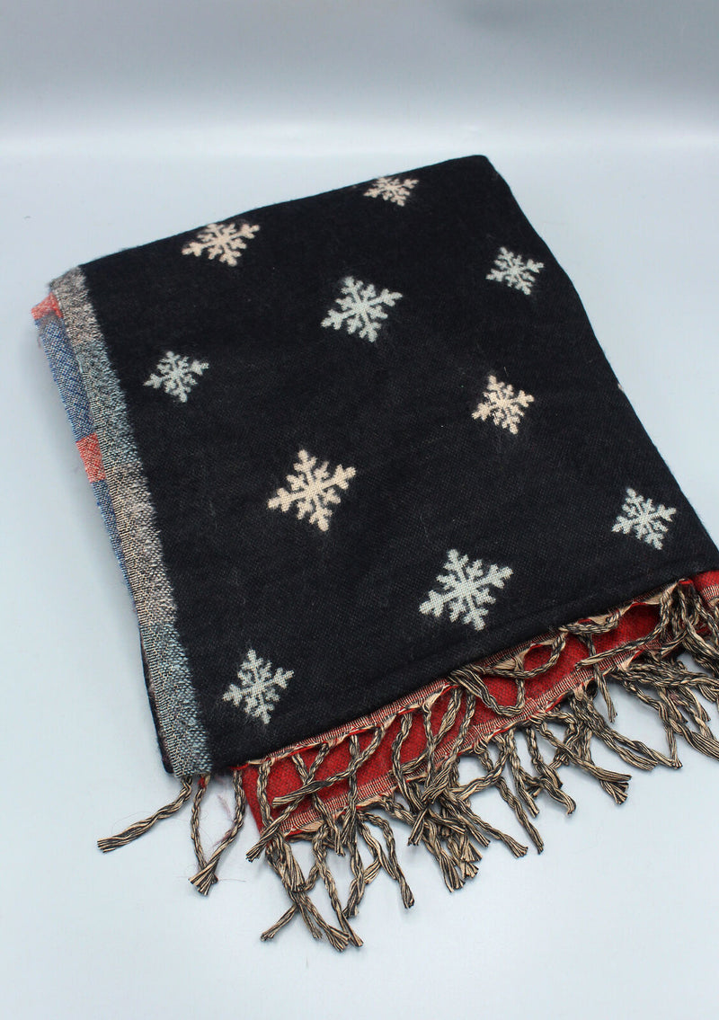 Black Snowflake Design Multi Color Large Yak Wool Shawl