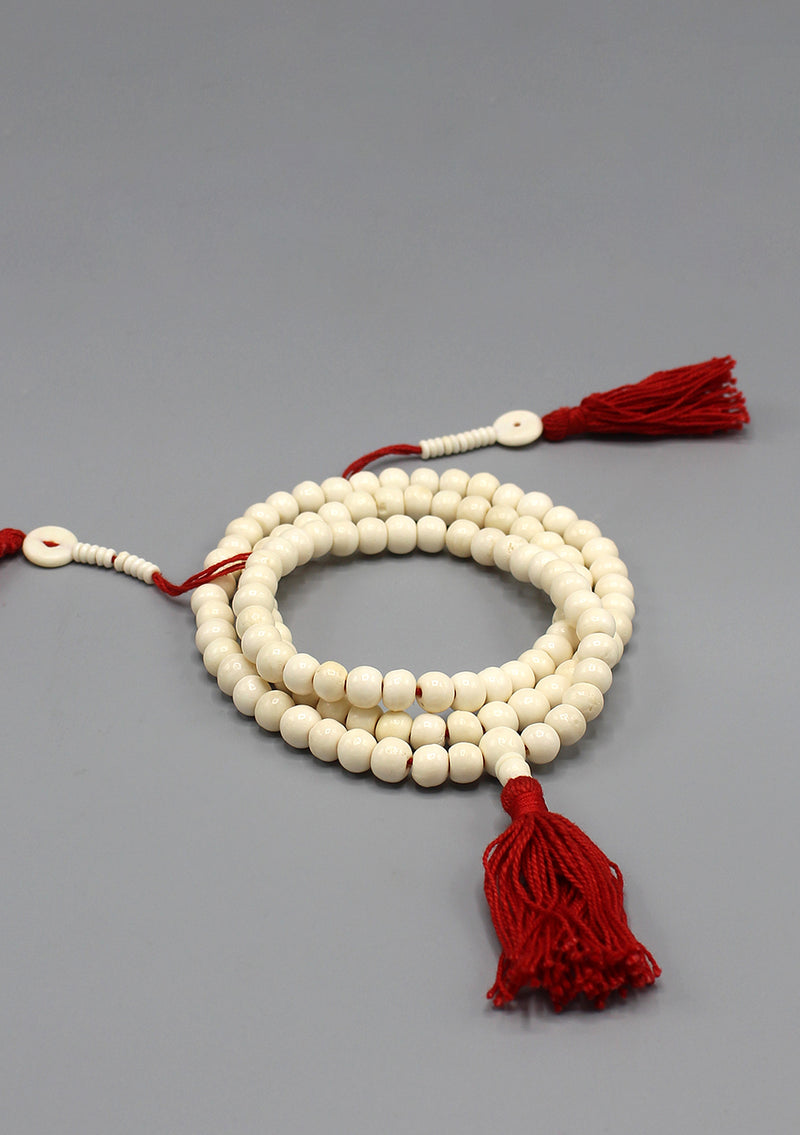 White Bone Beads Prayer Mala with Counter