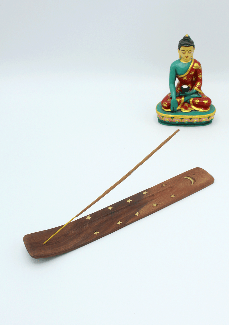 Hand Painted Half Moon Wooden Incense Burner