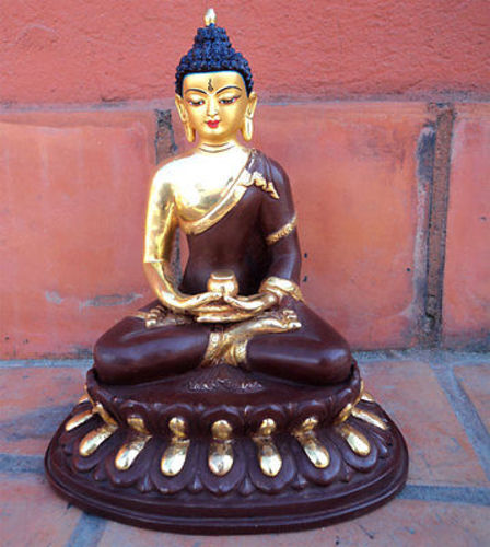 Amitabh Buddha Statue Partly Gold Plated 8", FREE Buddhist Ritual Book