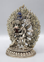 Stunning Hand Carved Silver Sterling Chakrasamvara Statue 6.5" High - nepacrafts