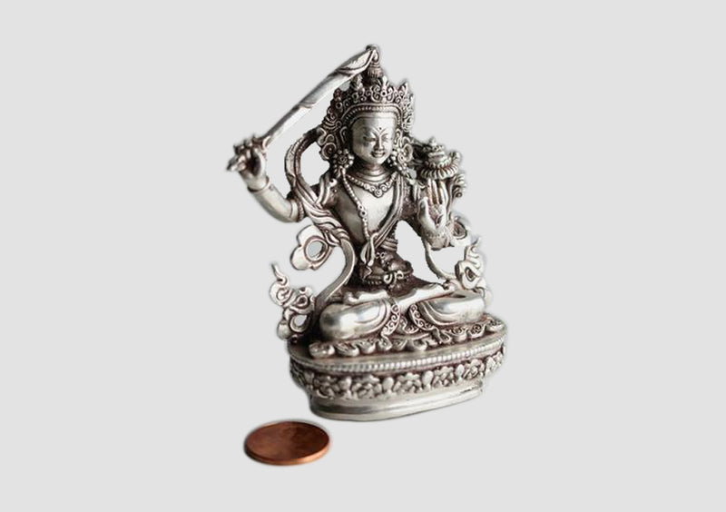 Silver Sterling Manjushri Statue, 8.5cm High Silver Manjushri, 925 Sterling Silver Statue MST366 - nepacrafts