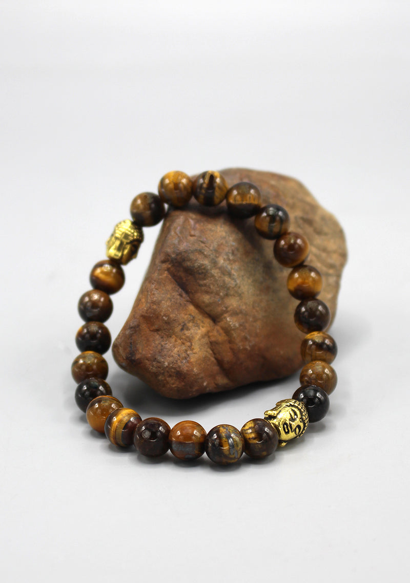 Tigers Eyes Stone Bracelet with Buddha Head Spacer