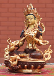 Hindu Goddess Saraswati Partly Gold Plated Statue - nepacrafts