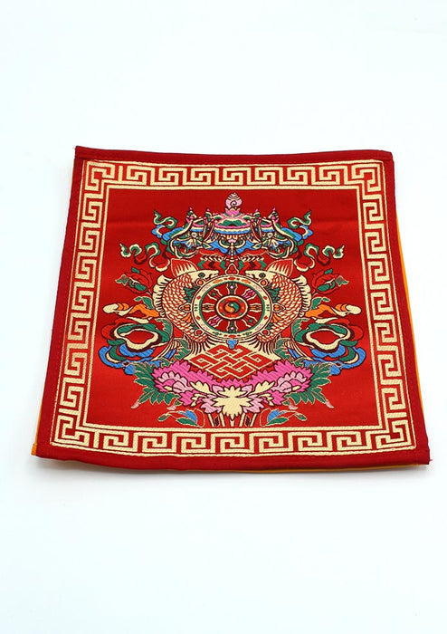 Dharma Chakra with Endless Knot Altar Cloth (Red)