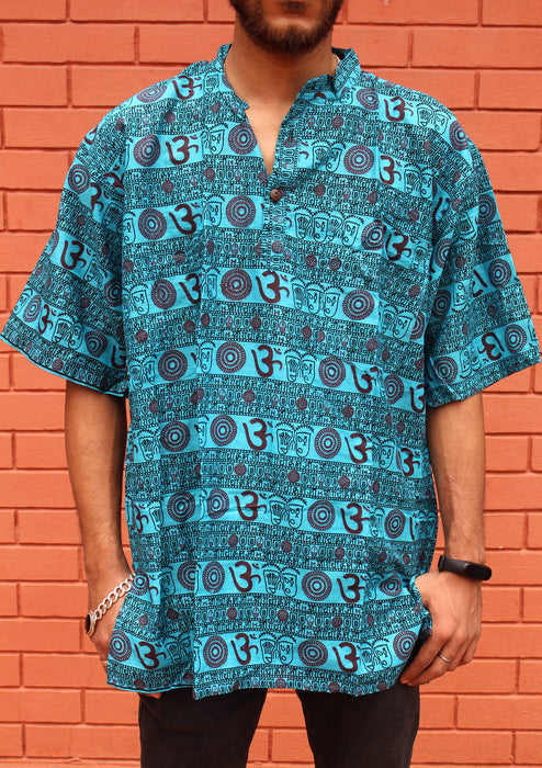Light Blue Cotton Om Prayer Shirt/ Yoga shirt with religious symbols