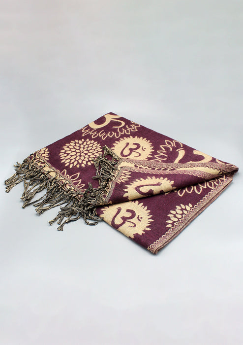 Purple Color Hindu OM Printed Hand Loomed Himalayan Yak Wool Shawl
