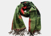Hand Loomed Red and Green Flower Printed Yak Wool Shawl - nepacrafts