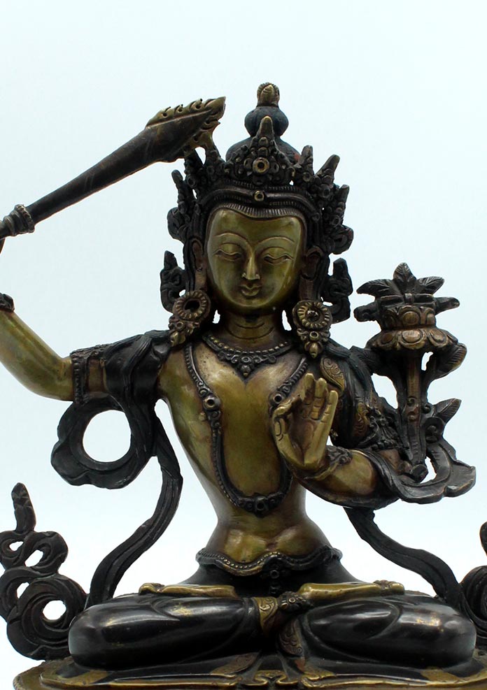 Handcarved Copper Manjushree Statue 8.5 Inches