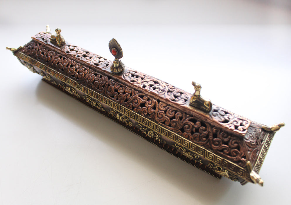 One of a Kind Dragon and Lucky Symbols Embossed Potala Incense Burner Box - nepacrafts