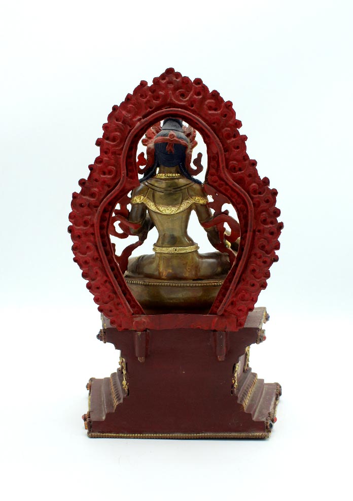 Gold Plated Copper Green Tara Statue with Base Stand 9.5 Inch