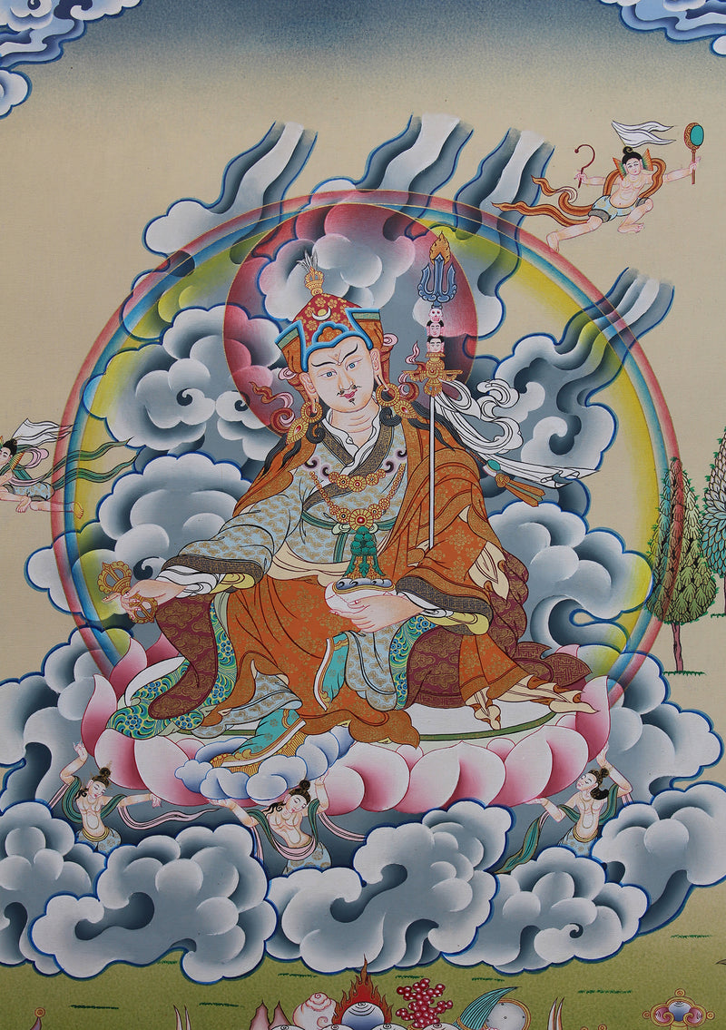 Cotton Canvas Guru Padmasambhava Painted Tibetan Thangka