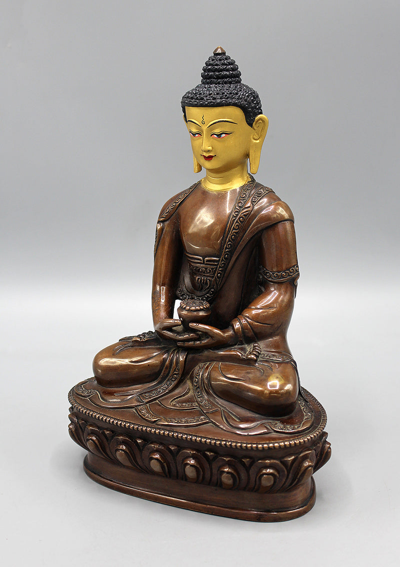 Copper Oxidized Amitabha Buddha Statue with Gold Face Painting