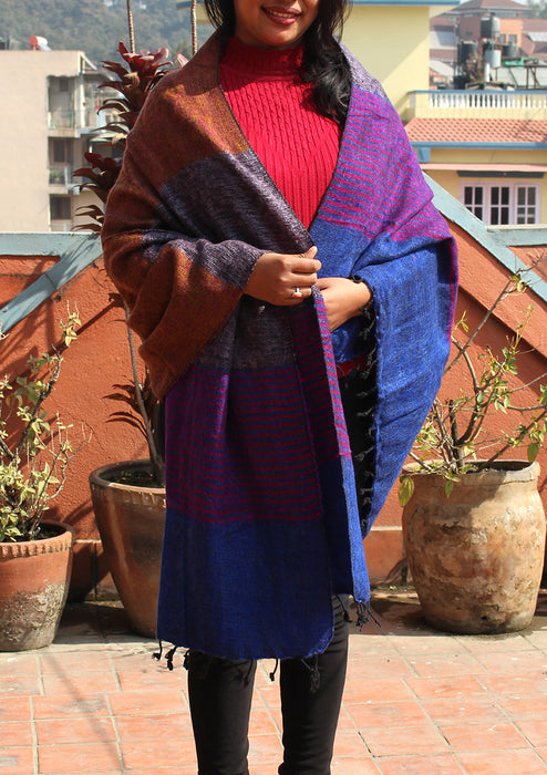 Blue Purple Lining Woolen Shawl of finest quality Nepal
