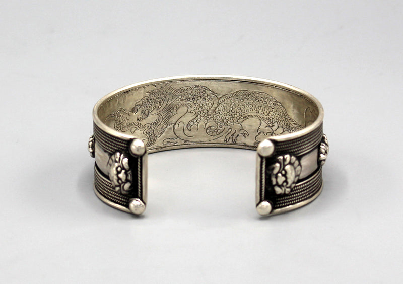 Kurukulle Mantra Carving Tibetan Sterling Silver Bracelet - nepacrafts