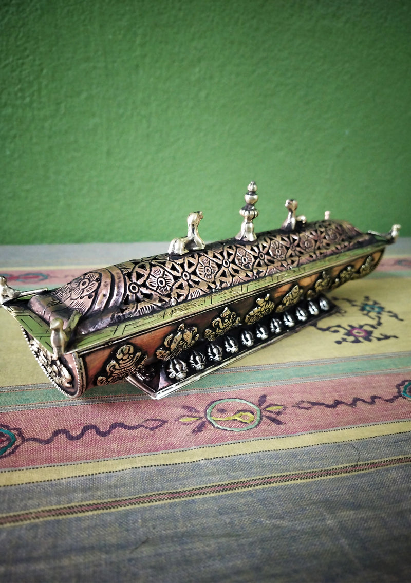 Copper Astamangal Potala Metal Incense Burner Box