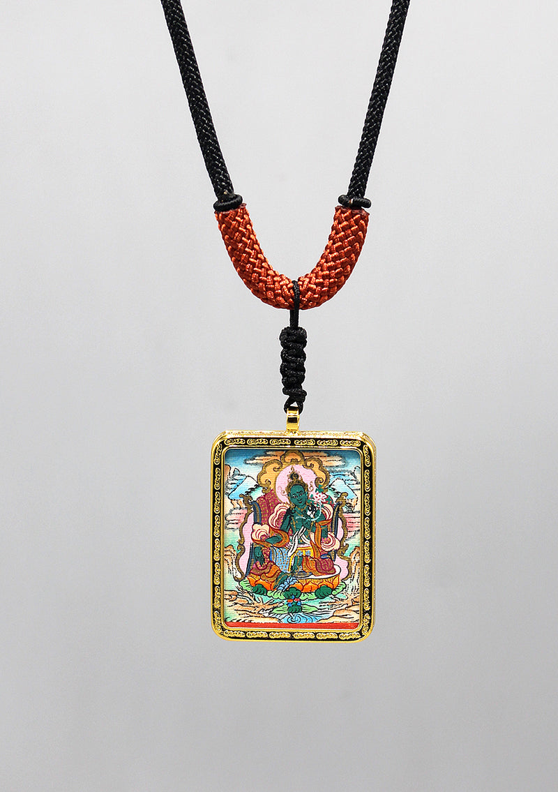 Hand Painted Mini Green Tara Thangka Amulet Pendant