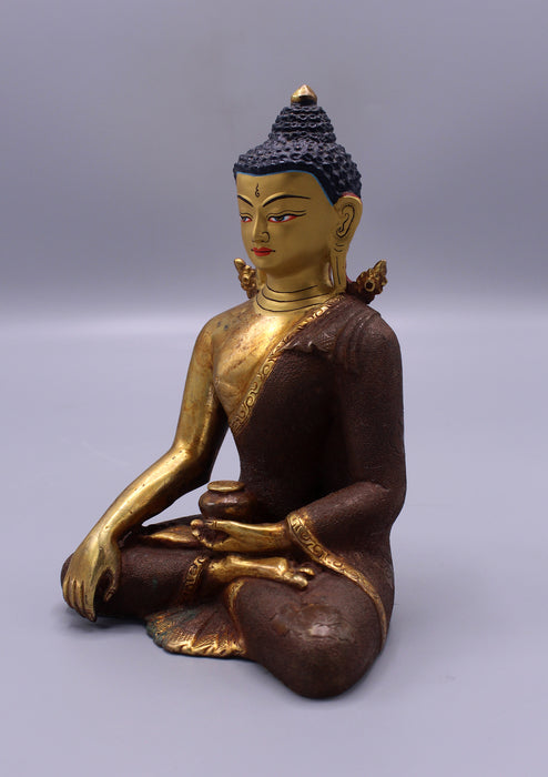 Gold Plated Copper Shakyamuni Buddha Statue 6.3"H