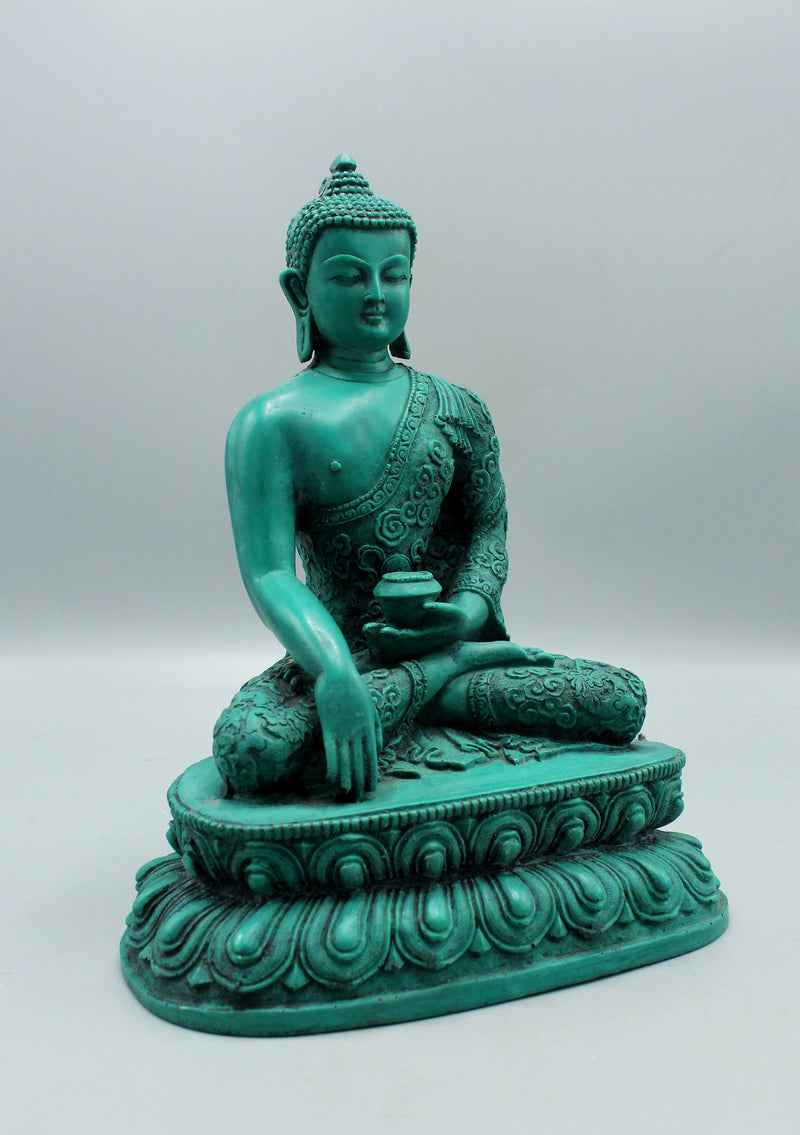 Shakyamuni Buddha Green Resin Statue 9 Inch