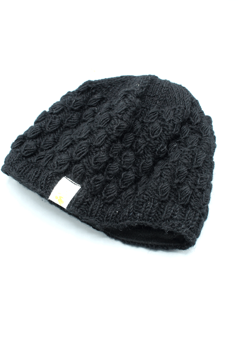 Nepalese Pure Wool Black Sherpa Cap with Inner Fleece