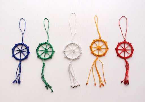 Small Dharmachakra Car Hanging Decorated with Glass Beads - nepacrafts