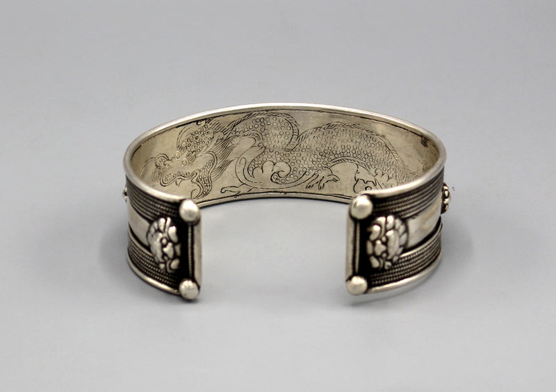 Vajrapani Mantra Carving Tibetan Sterling Silver Bracelet - nepacrafts