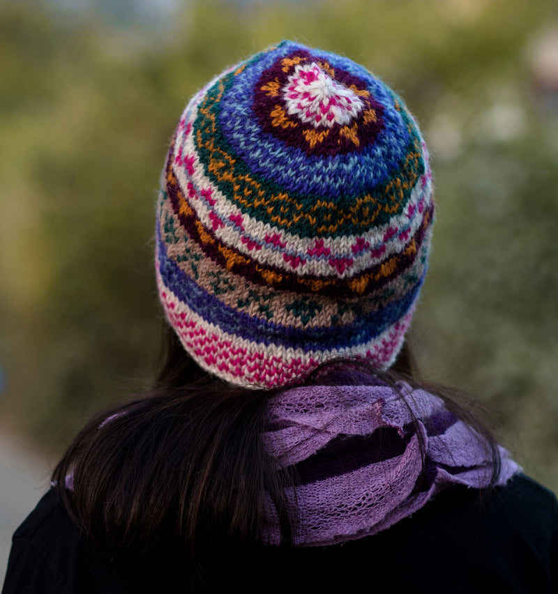White Pink Multicolor Woolen Sherpa Cap - nepacrafts