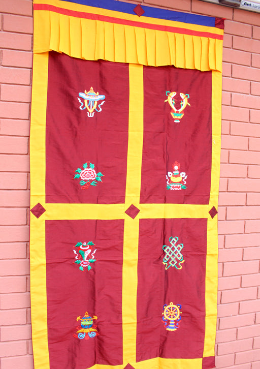 Polyester Silk Fabric Tibetan Lucky 8 Auspicious Symbol Embroidered Door Curtain - nepacrafts