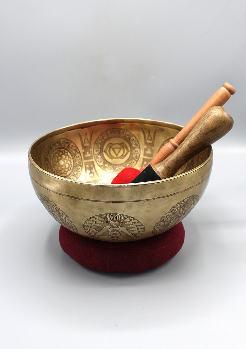 Seven Chakra Carved Meditation Tibetan Singing Bowl