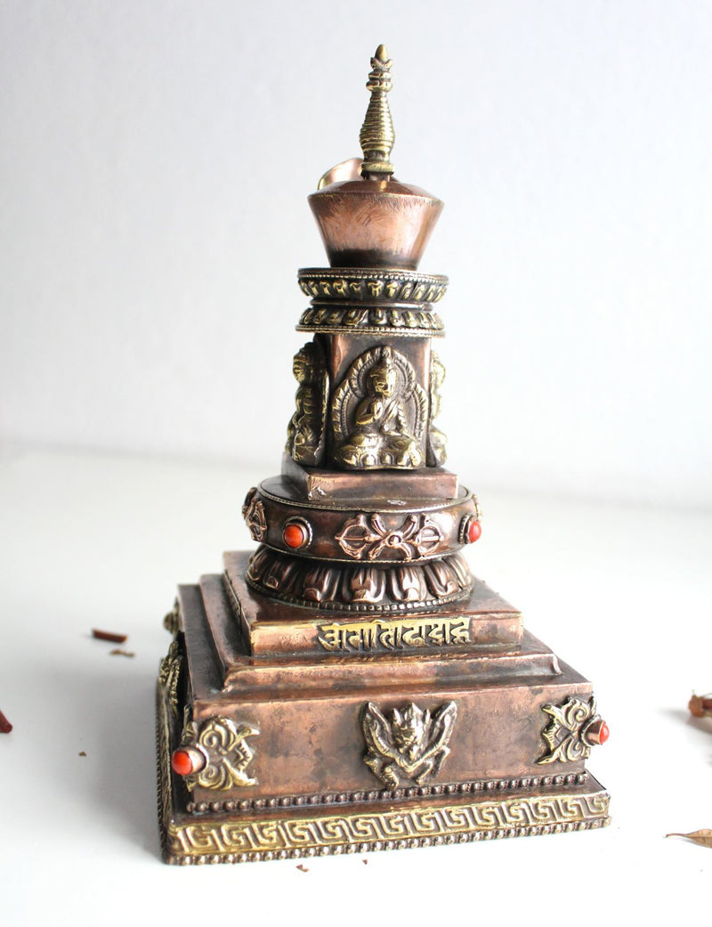 Copper Buddha Stupa with Incense Burner - nepacrafts