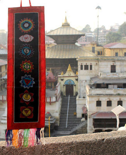 Seven Chakra Embroidered Black Polyester Banner