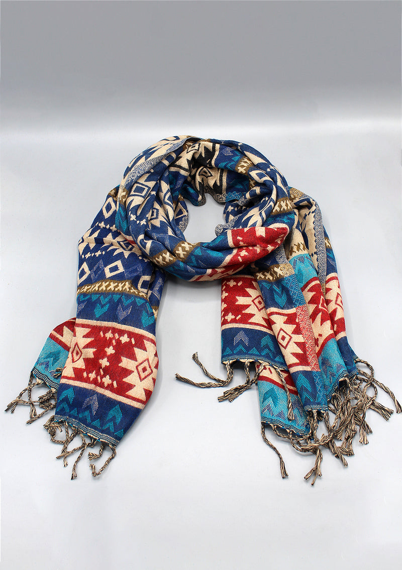 Diamond Pattern Blue Black Mixed Color Hand Loomed Yak Wool Shawl