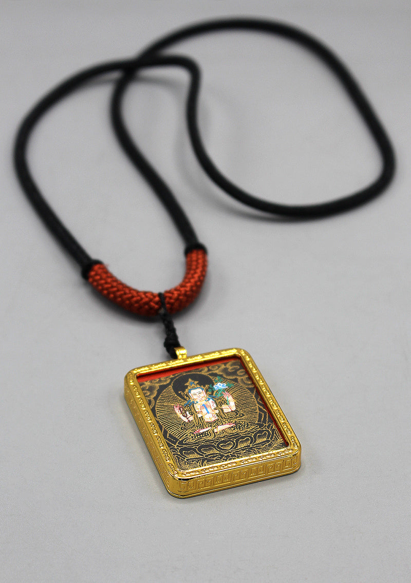 Hand Painted Mini Chenrezig Thangka Amulet Pendant