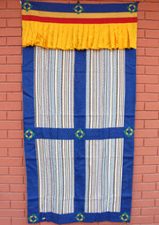 Bhutanese Woven Fabric with Blue Velvet Border Tibetan Door Curtain Cover - nepacrafts