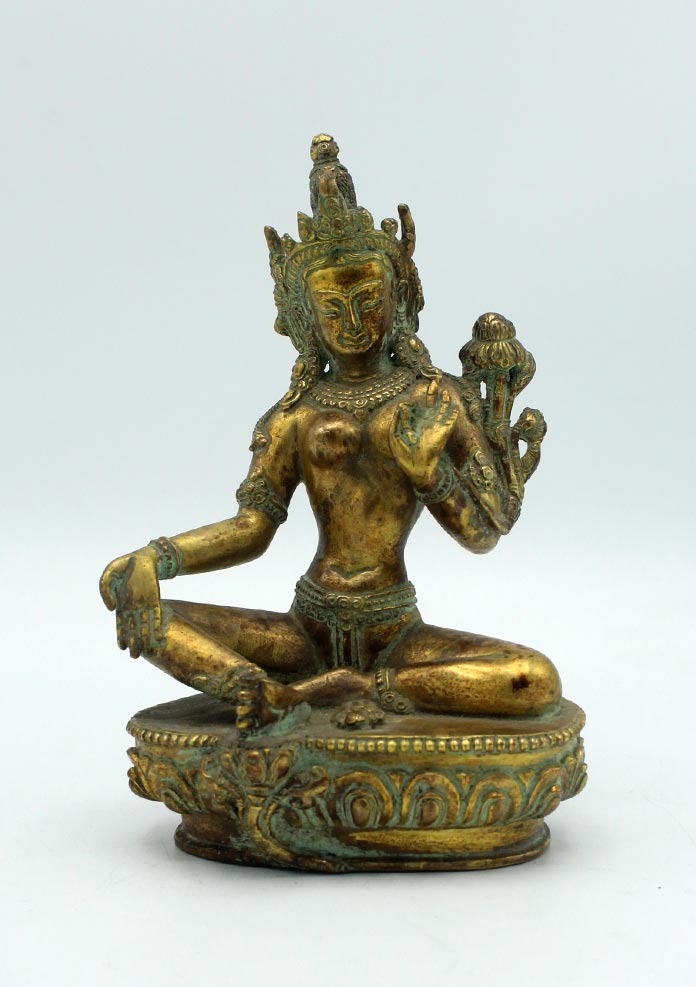 Antique Copper Green Tara Minimalistic Statue 6 Inches