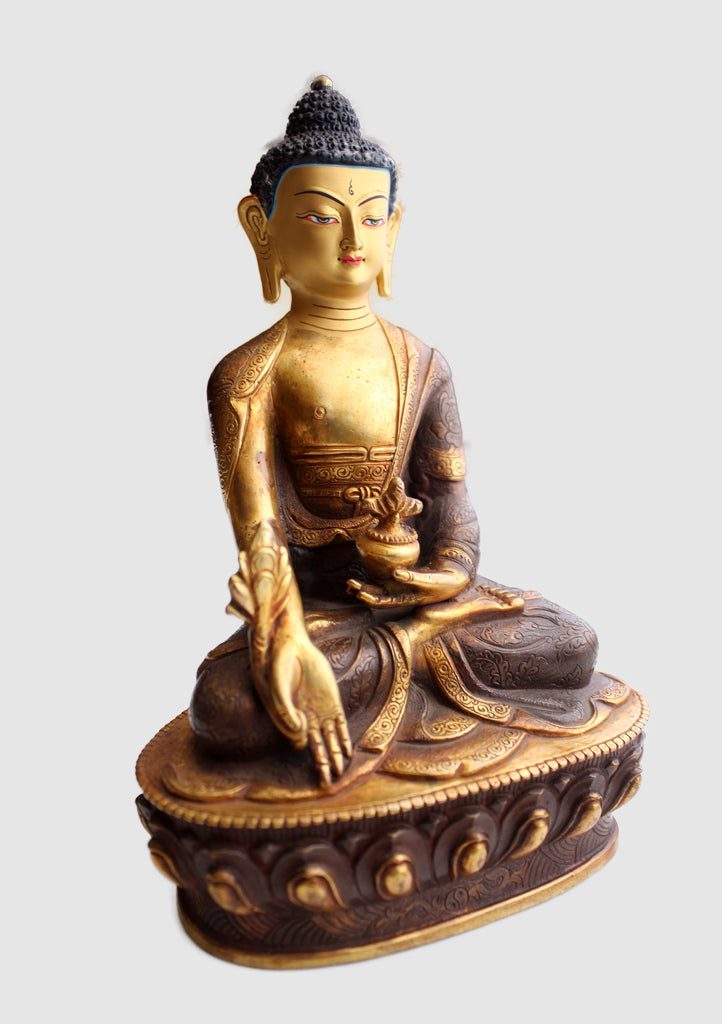 Partly Gold Plated Healing Medicine Budhha Statue - nepacrafts