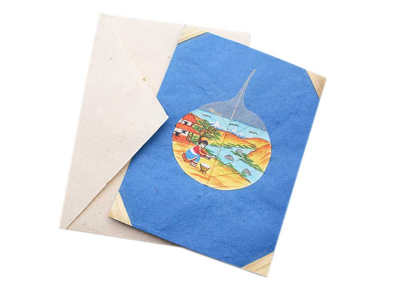Beautiful Scenary and Nepalese Women Painted Greetings Card - nepacrafts