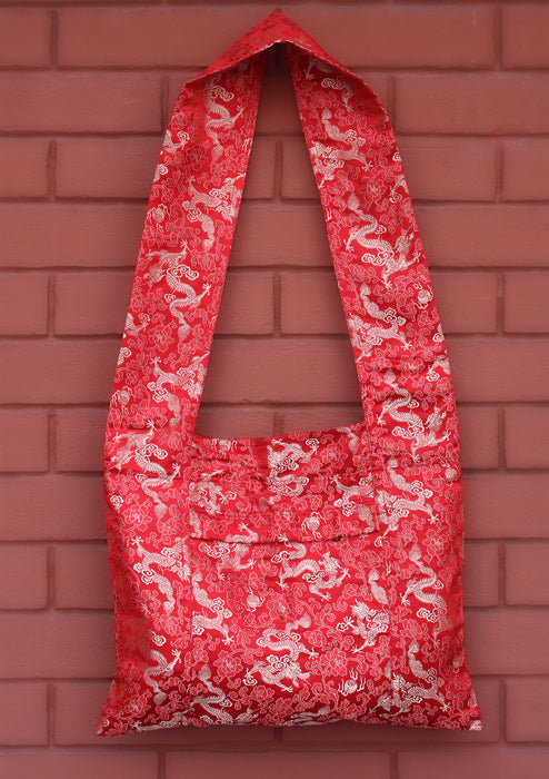 Red Dragon Brocade Cross Carry Tote Bag - nepacrafts