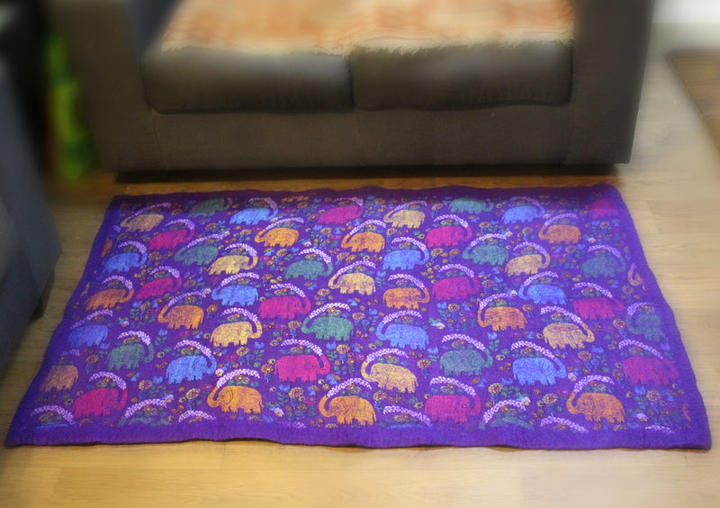 Elephant Print Colorful Felt Wool Indoor Mat - nepacrafts