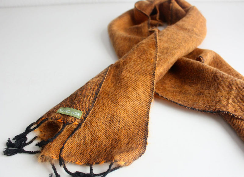 Three Ply Orange Black Woolen Muffler - nepacrafts