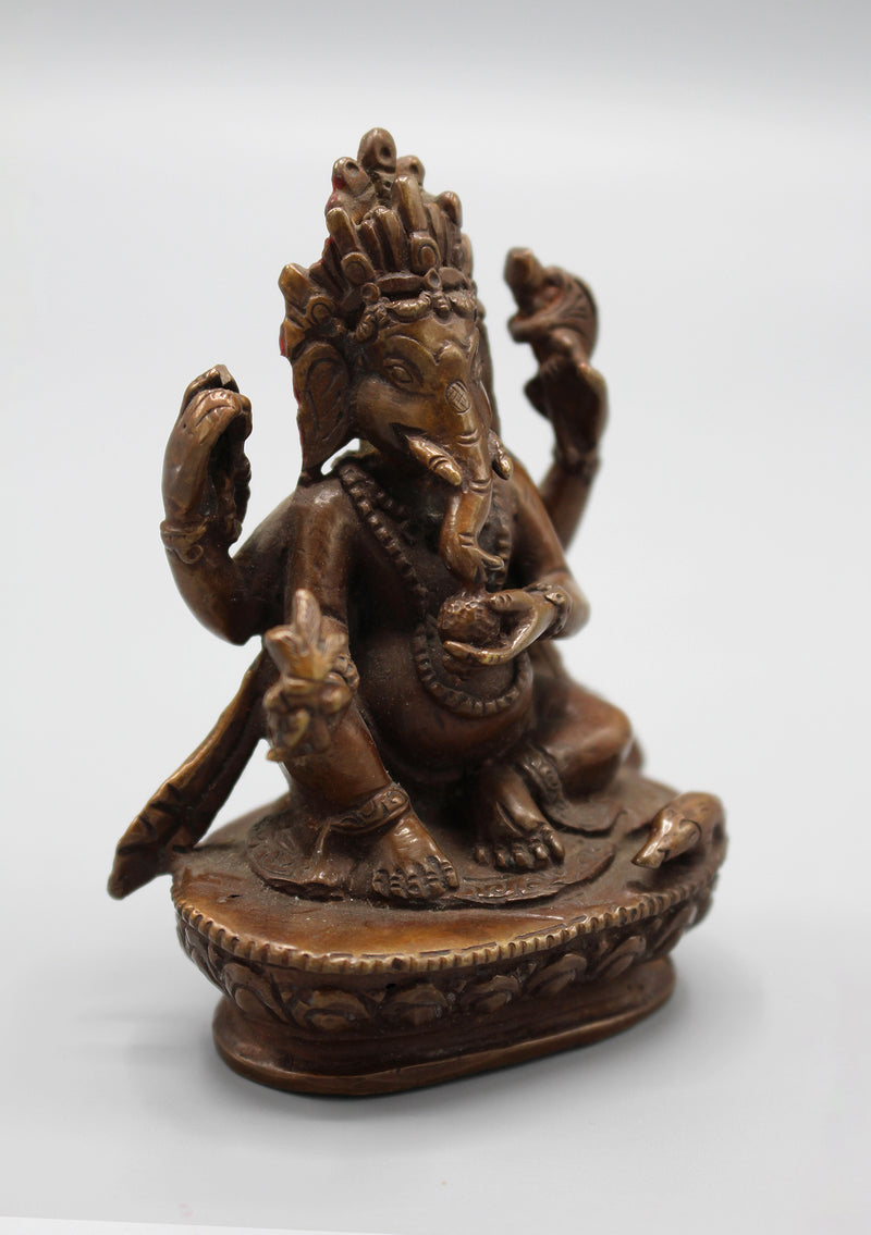 Copper Hindu Lord Four Armed Ganesha Statue
