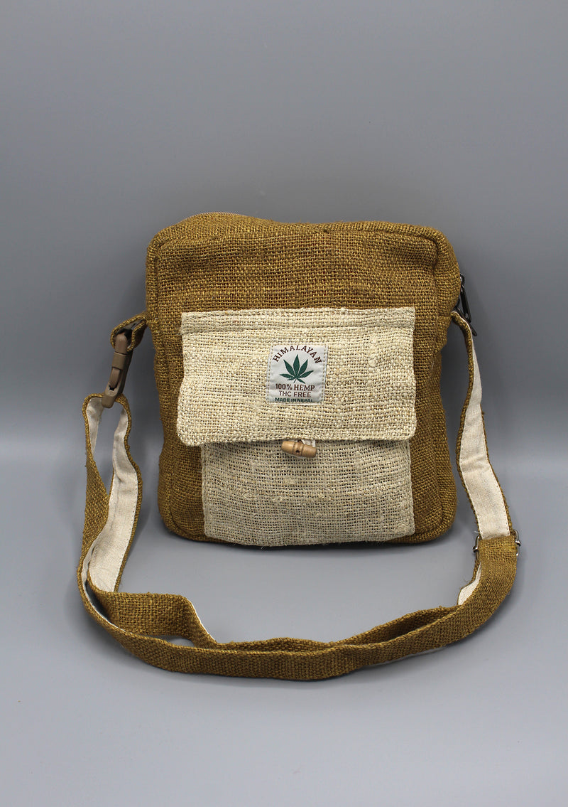 Mustard Color Hemp Cross Body Passport Bag - nepacrafts